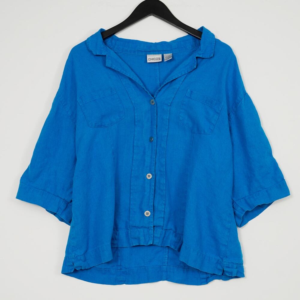 Chico’s 100% Linen Blue Lightweight Shirt / Top Size 3 (US 12/14)